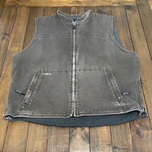 VTG Arborwear Mens 2XL Brown Canvas Fleece Lined Work Vest Full Zip Side Vents